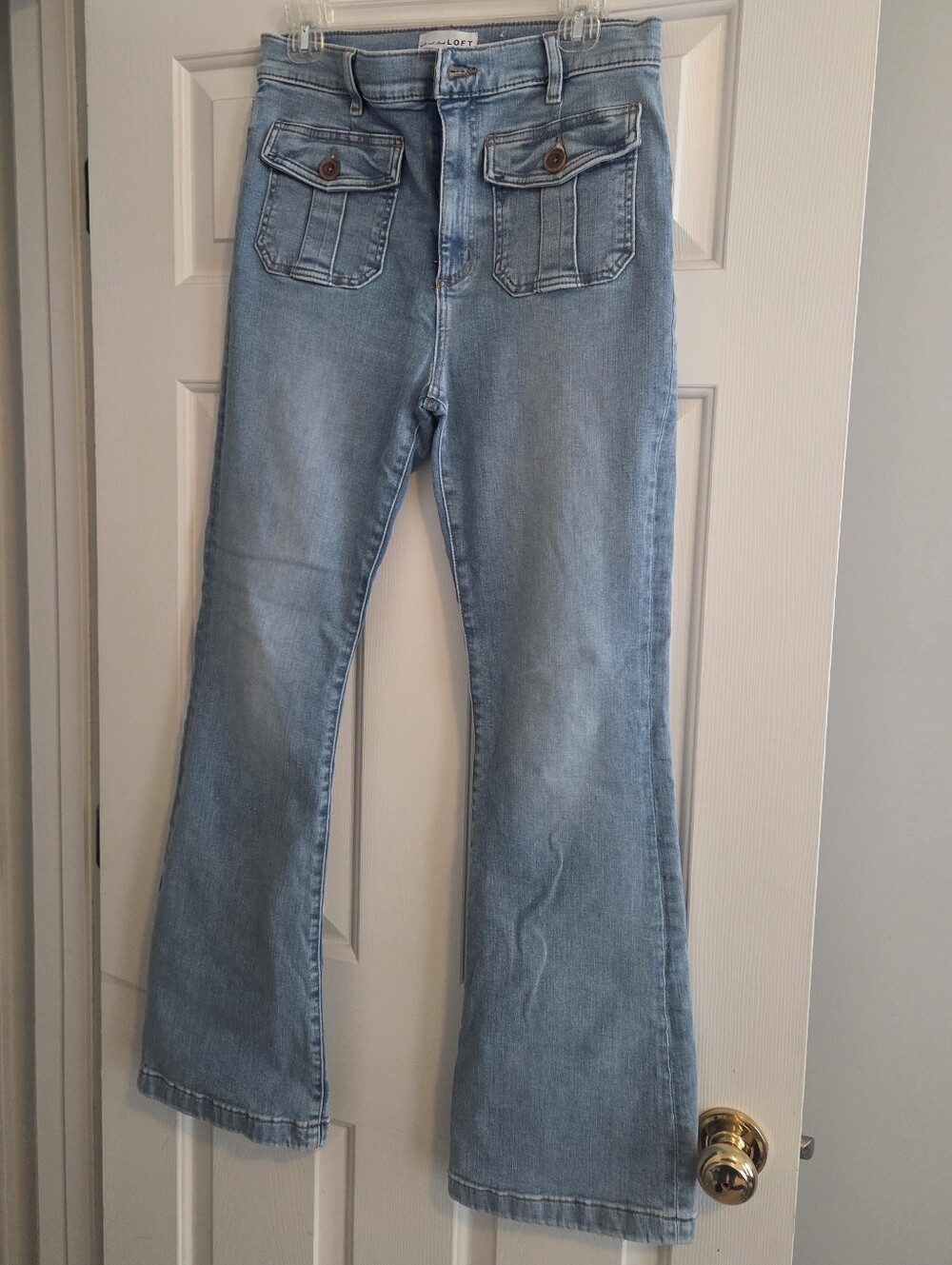 LOFT Light Blue Flare Jeans with Front Flap Pockets